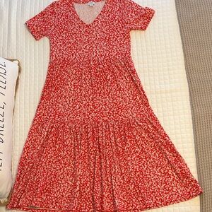 J. Crew Red Floral V-Neck  Dress